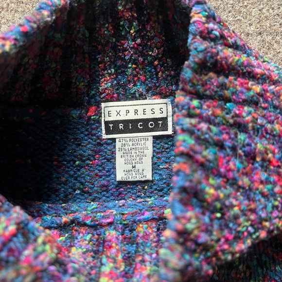 VTG 90s Express Tricot Multicolor Chenille Mock Neck Wool Blend Sweater Size Med - Picture 5 of 16